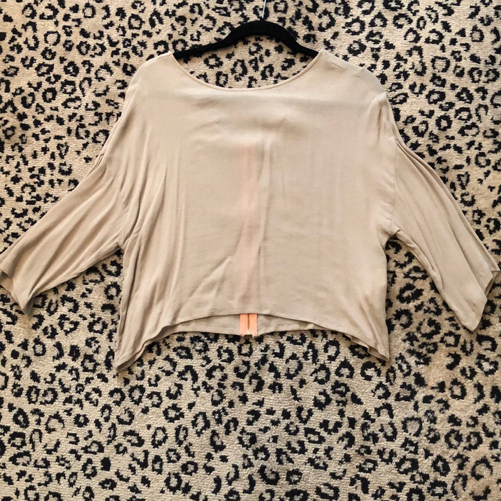 Nude with Pop of a Color Zipper Dress Top